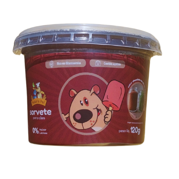 SORVETE PARA CÃES SABOR ALFARROBA COM HORTELÃ, BATATA DOCE E LINHAÇA  PESO LIQ.: 120 g
