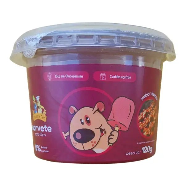 SORVETE PARA CÃES SABOR BACON C/ BATATA DOCE E LINHAÇA PESO LIQ.: 120 g